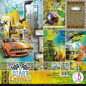 Scrapbooking Collection Start Your Engines by Ciao Bella, Choose from 12''x12'', 6" x6", A4 Die Cut Pad Double sided, Men Card Album Gift
