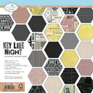 Key Lime Night Elizabeth Craft Designs, cartolina estampada de 12", pacote de papel vintage para artesanato em papel, diário de lixo, arte de palavras de tipografia