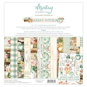 Nana's Kitchen Scrapbooking Collection Kit by Mintay Papers, Vintage Recipe Paper Crafts, Double sided designer paper ephemera die cut cards