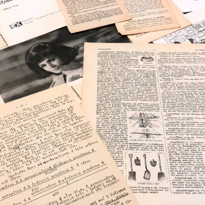 Boekpagina's collage Ephemera Kit, vintage Griekse, Franse, Duitse, Engelse tijdschriftpagina's, Junk Journal-papierkit woordenboek medische literatuur