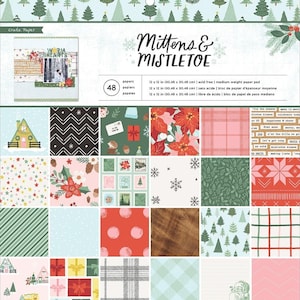 Papierknutselset wanten en maretak van kratpapier, doe-het-zelf kerstscrapbooking, doe-het-dag december dagelijks kerstkaarten, geschenken, decor, album