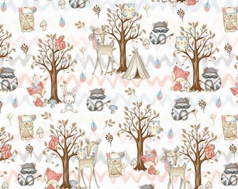 Forest light grey bear hedgehog 100/% cotton fabric printed width 160cm kids boys