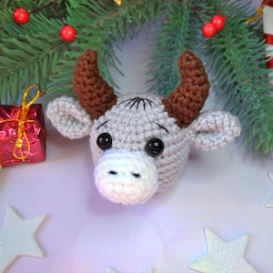 Häkelanleitung Stier Ornament, Jahr des Ochsen 2021, Weihnachtsdekoration häkeln, PDF Sofort Download
