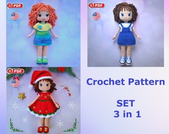 Crochet Doll Pattern, Amigurumi Doll Pattern, 12 inch Doll Clothes Pattern