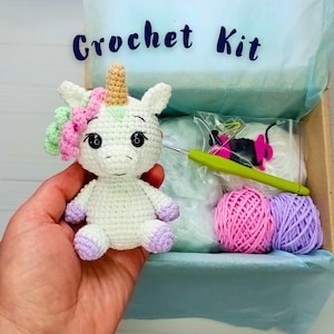 Haakpakket eenhoorn, doe-het-zelf speelgoedpakket voor beginners, amigurumipakket, gehaakt dierenpakket