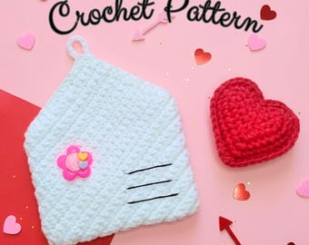 Patrón de crochet para sobre y corazón de San Valentín, carta de amor amigurumi, regalo DIY