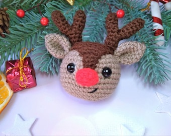 Crochet Pattern Christmas Deer Ornament, Crochet Christmas Decoration Reindeer