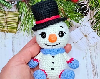 Patrón de muñeco de nieve de Navidad a crochet, Patrón de muñeco de nieve amigurumi, Decoración de muñeco de nieve