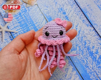 Crochet Jellyfish Pattern, Crochet Sea Animals, Amigurumi Jellyfish, Crochet Sea Creature Pattern, Jellyfish Keychain