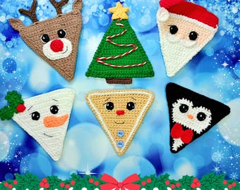 Conjunto de patrones de adornos navideños de crochet, guirnaldas navideñas, decoraciones para árboles de Navidad