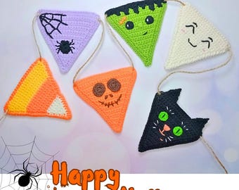 Crochet Halloween Garland Pattern, Halloween Ornaments, Crochet Wall Hanging
