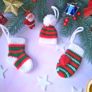 Mini Christmas Crochet Patterns: Stocking, Hat, Mitten, Christmas Tree Decoration Patterns, Crochet Christmas Sock Ornament Pattern