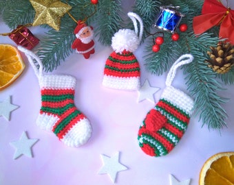 Mini Christmas Crochet Patterns: Stocking, Hat, Mitten, Christmas Tree Decoration Patterns, Crochet Christmas Sock Ornament Pattern