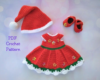 Christmas Crochet Clothes Pattern for Amigurumi Doll 12 inch (30 cm), PDF Tutorial, Baby Doll Clothes