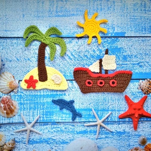 Crochet Pattern, PDF INSTANT DOWNLOAD, Crochet Pirate Applique, Crochet Applique Pattern, Crochet Sea Applique, Dolphin Applique  Pattern