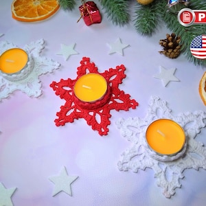 かぎ針編みのティーライトホルダーパターン、キャンドルホルダー、クリスマスデコレーション