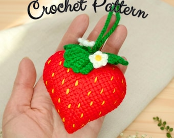 Patrón de llavero de fresa a crochet, amuleto amigurumi (patrón PDF)