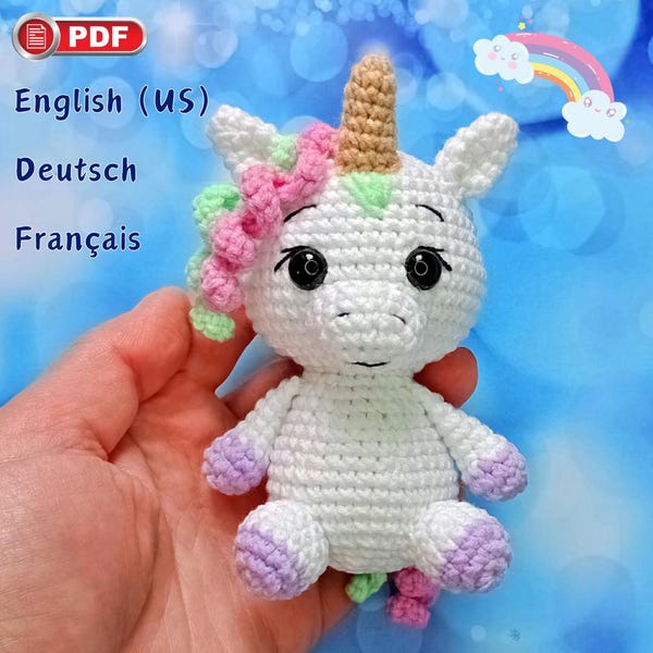 Amigurumi Einhorn Häkelanleitung, Tiere häkeln, Einhorn Ornament, PDF Anleitung