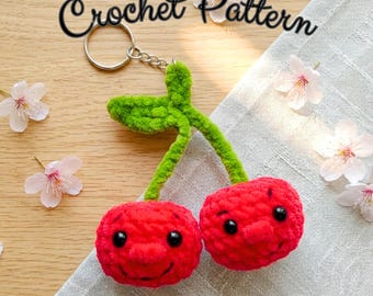 Patrón de llavero de cerezas a crochet / Llavero de peluche / Llavero amigurumi