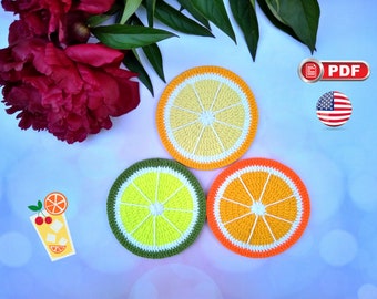Patrón de ganchillo de posavasos de frutas, decoración de mesa