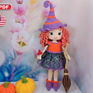Halloween Crochet Witch Amigurumi Doll Pattern, 12 inch Doll Clothes Pattern, Halloween Outfit