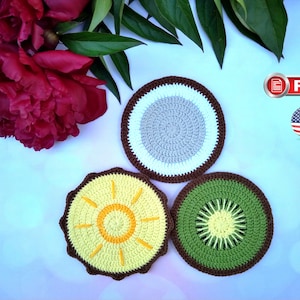 Crochet Fruits Coasters Pattern, Crochet Mug Rug
