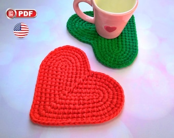 Heart Coaster Crochet Pattern, Crochet Table Decoration, Kitchen and Dining Decor, Mug Rug