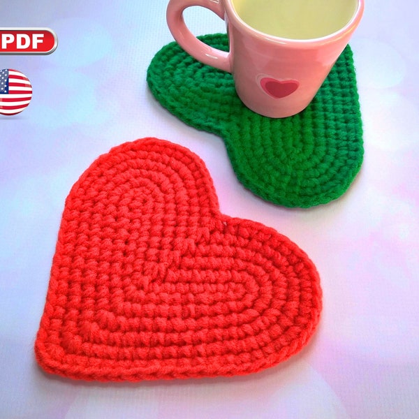 Heart Coaster Crochet Pattern, Crochet Table Decoration, Kitchen and Dining Decor, Mug Rug