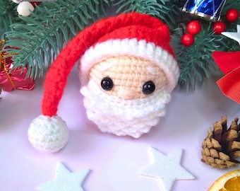 Patrón de crochet para adorno de Papá Noel, adornos navideños de crochet, decoración navideña festiva DIY