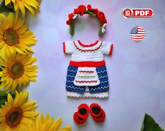 Patrón de ropa tradicional ucraniana a crochet para muñeca amigurumi de 30 cm (12 pulgadas), disfraz ucraniano