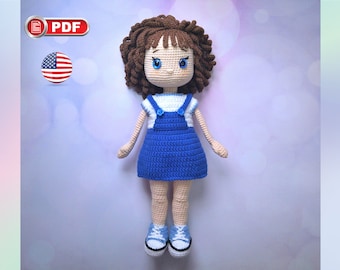 Wzór na szydełkową lalkę amigurumi, lalka szydełkowa ze zdejmowanymi ubrankami, ubranka dla lalki 12 cali