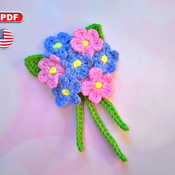 Flower Bouquet Crochet Pattern, Crochet Applique Pattern, Spring Decor