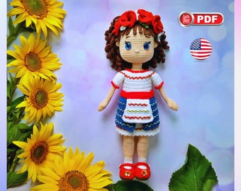 Crochet Ukrainian Amigurumi Doll Pattern, Crochet Ukrainian Traditional Clothes Pattern