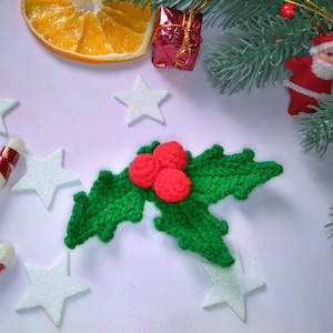 Crochet Pattern Christmas Holly & Berries, Crochet Holly Decoration, Holly Leaves, Crochet Applique Pattern