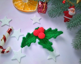 Crochet Pattern Christmas Holly & Berries, Crochet Holly Decoration, Holly Leaves, Crochet Applique Pattern
