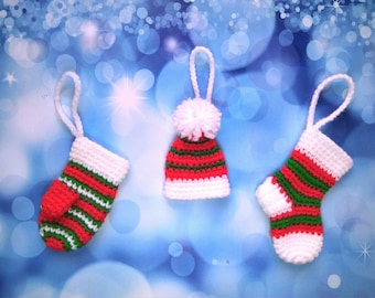 Crochet Pattern Christmas Ornaments, Crochet Christmas Decoration: Sock Mitten Hat