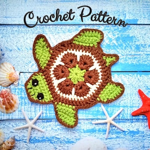 Crochet Pattern Coaster Turtle, Crochet Applique Pattern, Pattern for Beginner, Kawaii coaster