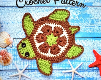 Patrón de crochet para posavasos de tortuga, patrón de aplique de crochet, patrón para principiantes, posavasos kawaii