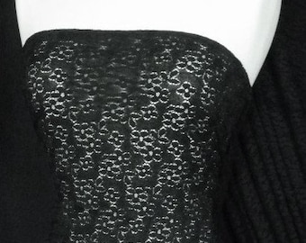 Pizzo Piccolo Fiore Design Tessuto Stretch - Nero SQ13 BK By Tia Knight