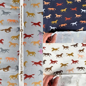 Organic Cotton Elastane Jersey 4 Way Stretch Oeko-Tex 100 Fabric- Horses Multi SQ769 By Tia Knight