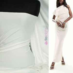 Marcy 4 Way Stretch Poly Elastane Bodycon Dressmaking Fabric- Ivory Q1336 IV By Tia Knight