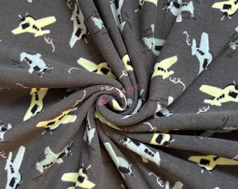 Loungewear Fleece Cosy Light-Weight Stretch Fabric- Airplanes SQ911 GRMLT By Tia Knight