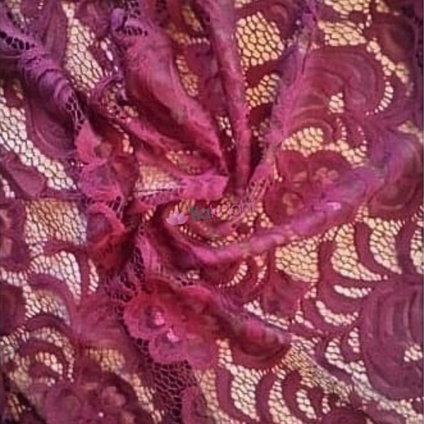 Scalloped Floral Stretch Soft Handle Lace Fabric- Wine SQ139 WN By Tia Knight