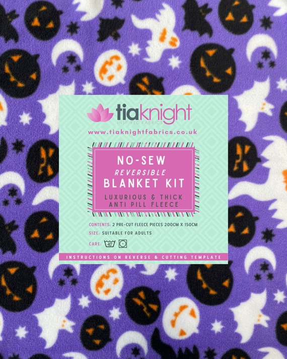 Halloween No-sew Fleece Blanket DIY Kit Children & Adults Gift Idea  Reversible Double-sided Instructions Included 