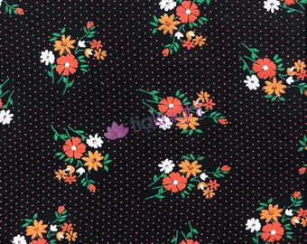 Viscose Elastane 4 Way Stretch Fabric- Pin Dot Daisies SQ675 BKMLT By Tia Knight