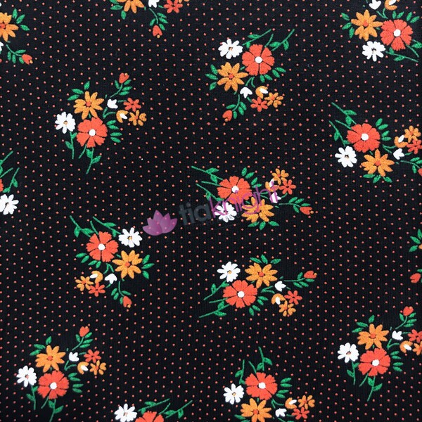 Viscose Elastane 4 Way Stretch Fabric- Pin Dot Daisies SQ675 BKMLT By Tia Knight