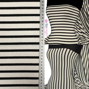 Viscose Cotton Stretch Dressmaking Fabric- Stripe Black/Cream Q446 BKCRM By Tia Knight