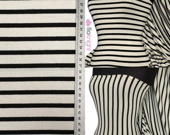 Viscose Cotton Stretch Dressmaking Fabric- Stripe Black/Cream Q446 BKCRM By Tia Knight