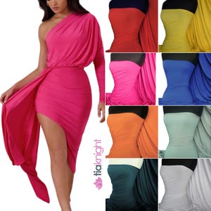 May include: A collage of eight different colors of stretchy fabric. The fabric is shown in a variety of folds and drapes. The colors are: red, yellow, blue, gray, orange, green, pink, and white.
