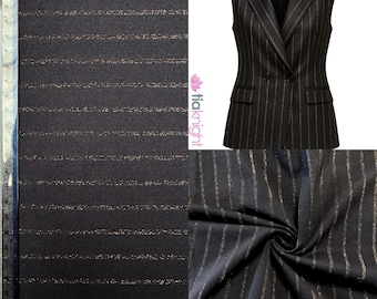 Subtle Shimmer Stripe 4 Way Stretch Dressmaking Fabric- Black/Gold SQ305 BK Tia Knight